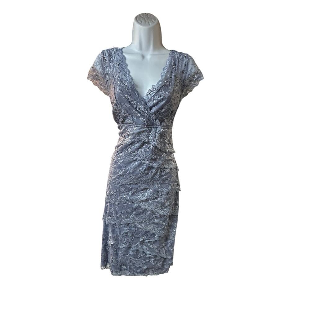 Midnight Velvet Lavender Lace Faux Wrap Tiered Cocktail Dress Women’s 12